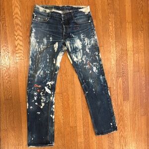 Men's Blue Jeans with Paint Splatter